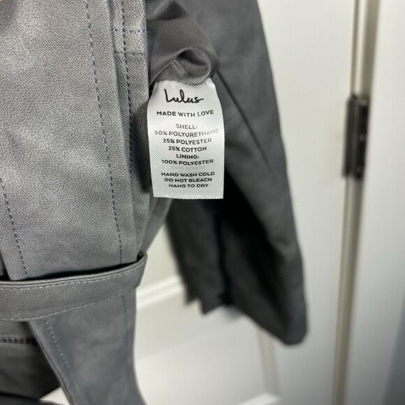 NWT Charcoal Grey Vegan‎ Leather Size XL Gray Zip Pockets Asymmetrical Belted - Picture 6 of 9